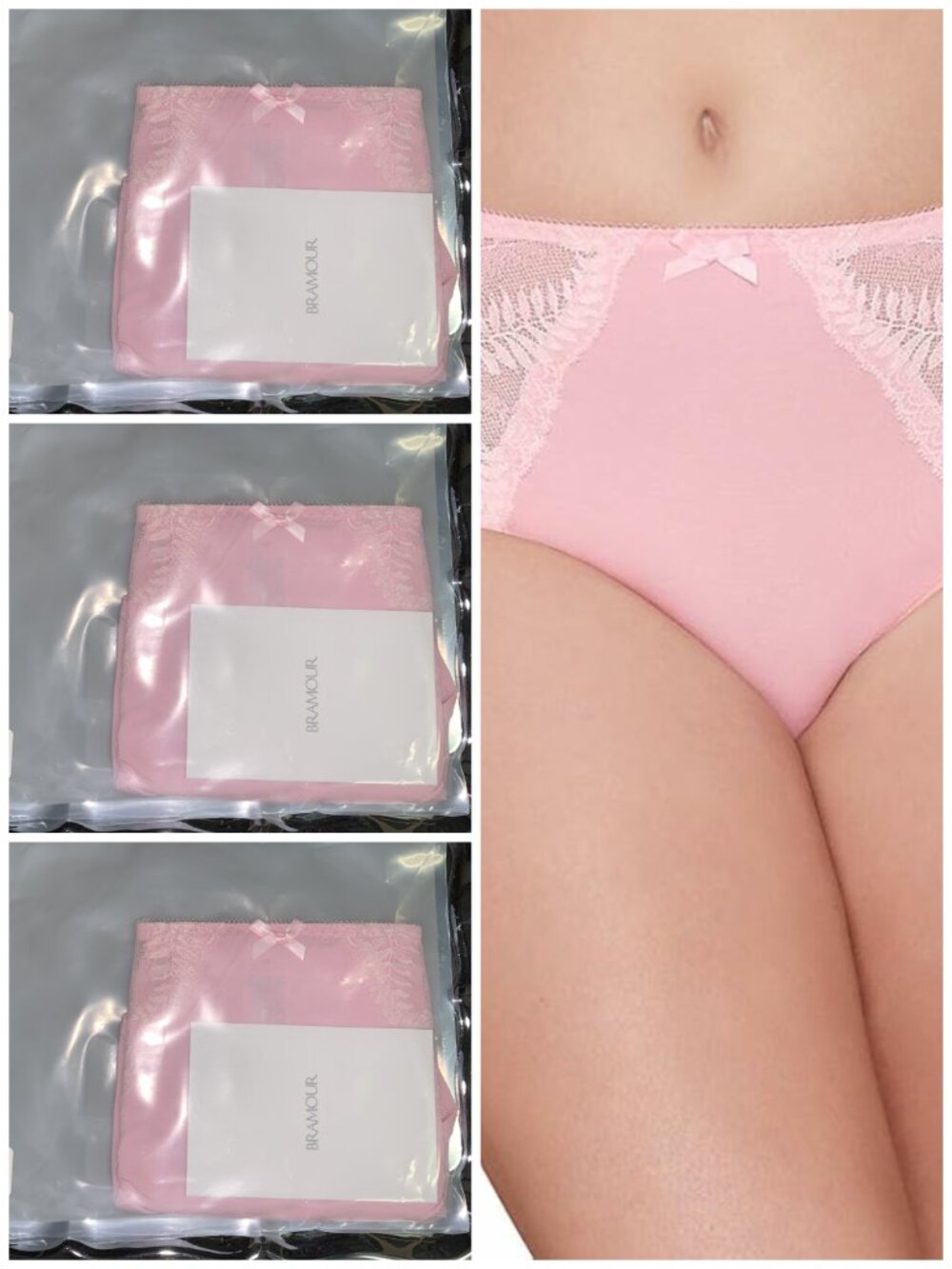 Set of 3! Panties X-Large Briefs Bramour Pink FITS 31-32" High-Waist 42-44" Hips
